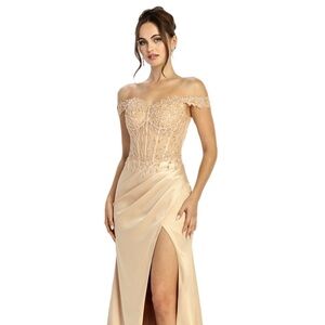 Elegant Off-Shoulder Champagne Evening Gown